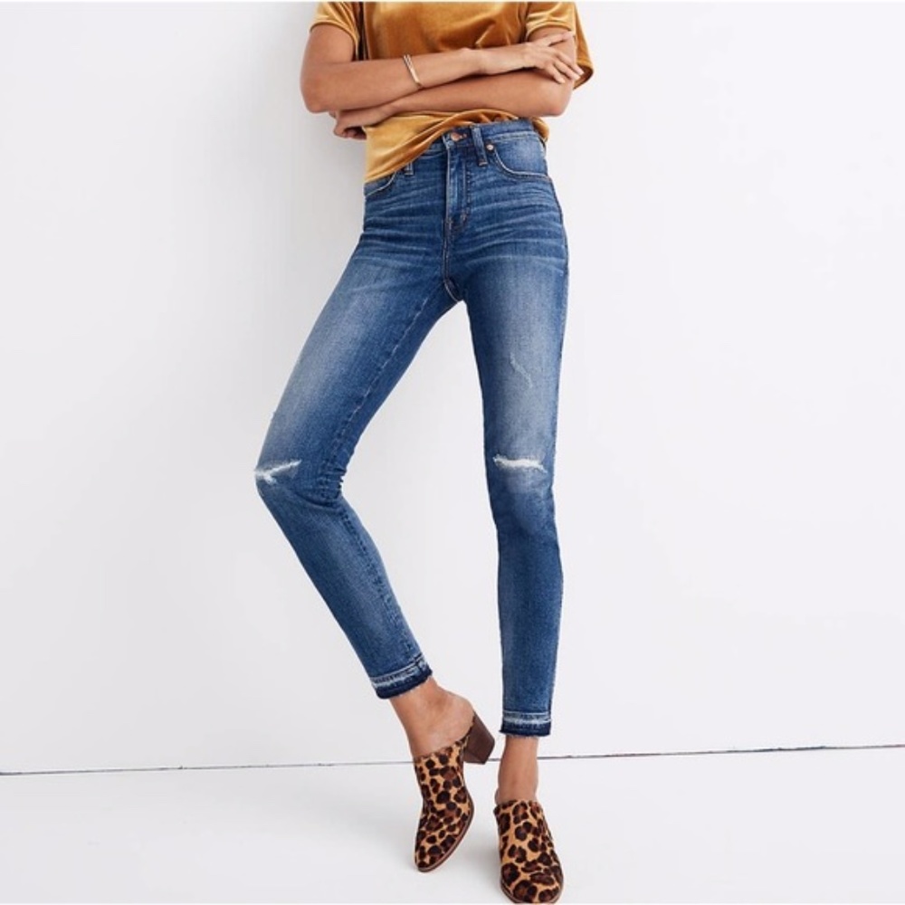 Madewell Skinny Skinny 9" Distressed Dark Blue Wash Jeans 28